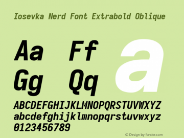 Iosevka Term SS04 Extrabold Oblique Nerd Font Version 3.2.2; ttfautohint (v1.8.3) Font Sample