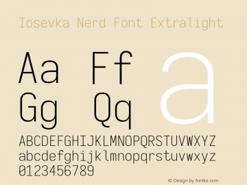 Iosevka Term SS04 Extralight Nerd Font Version 3.2.2; ttfautohint (v1.8.3) Font Sample