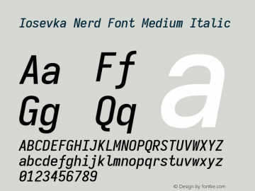 Iosevka Term SS04 Medium Italic Nerd Font Version 3.2.2; ttfautohint (v1.8.3) Font Sample