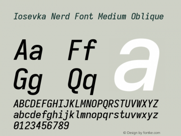 Iosevka Term SS04 Medium Oblique Nerd Font Version 3.2.2; ttfautohint (v1.8.3) Font Sample
