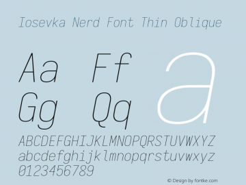 Iosevka Term SS04 Thin Oblique Nerd Font Version 3.2.2; ttfautohint (v1.8.3) Font Sample