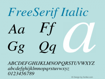 FreeSerif Italic Version $Revision: 1.11 $ Font Sample