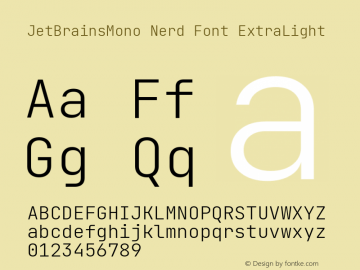 JetBrains Mono ExtraLight Nerd Font Complete Version 2.221; ttfautohint (v1.8.3) Font Sample