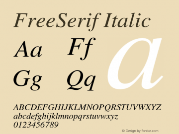 FreeSerif Italic Version $Revision: 1.11 $ Font Sample