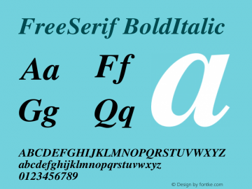 FreeSerif BoldItalic Version $Revision: 1.23 $ Font Sample