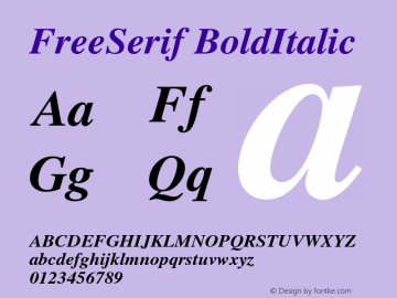 FreeSerif BoldItalic Version $Revision: 1.50 $ Font Sample