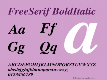 FreeSerif BoldItalic Version $Revision: 1.50 $ Font Sample