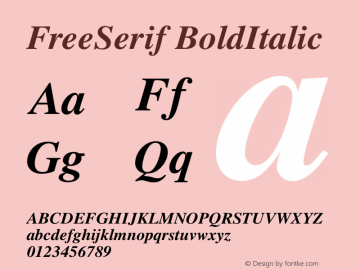 FreeSerif BoldItalic Version $Revision: 1.94 $ Font Sample