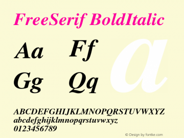 FreeSerif BoldItalic Version $Revision: 1.94 $ Font Sample