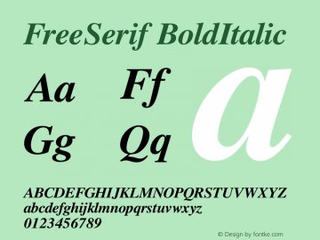 FreeSerif BoldItalic Version $Revision: 1.202 $ Font Sample