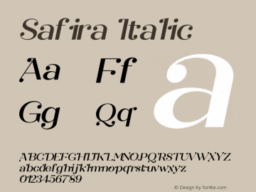 Safira-Italic Version 1.00;October 16, 2020;FontCreator 13.0.0.2683 64-bit Font Sample