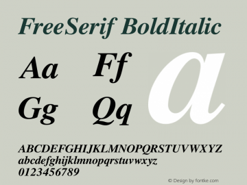 FreeSerif BoldItalic Version $Revision: 1.202 $ Font Sample