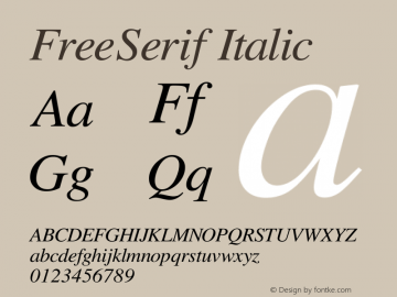 FreeSerif Italic Version $Revision: 1.235 $ Font Sample