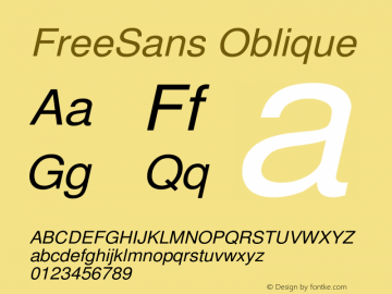 FreeSans Oblique Version $Revision: 1.9 $ Font Sample