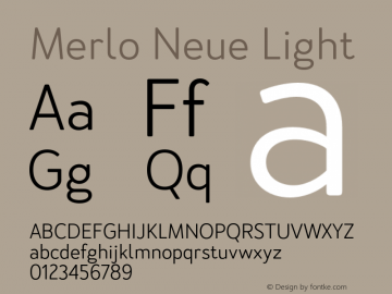 Merlo Neue Light Version 1.000;PS 001.000;hotconv 1.0.88;makeotf.lib2.5.64775 Font Sample