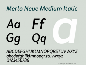 Merlo Neue Medium Italic Version 1.000;PS 001.000;hotconv 1.0.88;makeotf.lib2.5.64775图片样张