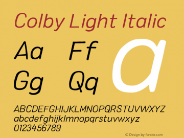 Colby Light Italic Version 1.000;PS 001.000;hotconv 1.0.88;makeotf.lib2.5.64775图片样张