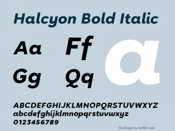 Halcyon Bold Italic Version 2.001;PS 002.001;hotconv 1.0.88;makeotf.lib2.5.64775 Font Sample