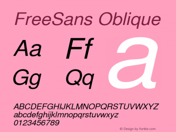 FreeSans Oblique Version $Revision: 1.85 $ Font Sample