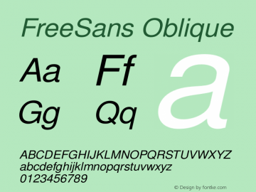 FreeSans Oblique Version $Revision: 1.130 $ Font Sample