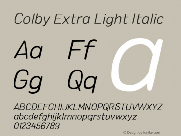 Colby Extra Light Italic Version 1.000;PS 001.000;hotconv 1.0.88;makeotf.lib2.5.64775图片样张