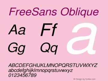 FreeSans Oblique Version $Revision: 1.30 $ Font Sample