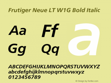 FrutigerNeueLTW1G-BoldIt Version 2.200 Font Sample