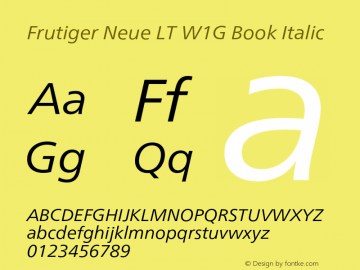FrutigerNeueLTW1G-BookIt Version 2.200 Font Sample