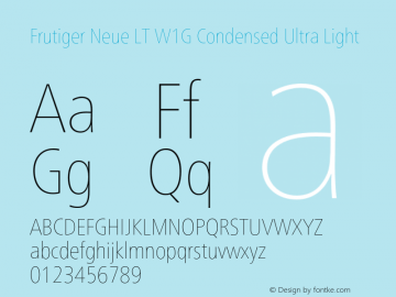 FrutigerNeueLTW1G-CnUltLt Version 2.200 Font Sample