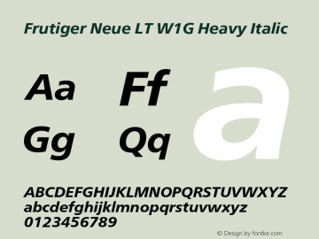 FrutigerNeueLTW1G-HeavyIt Version 2.200 Font Sample