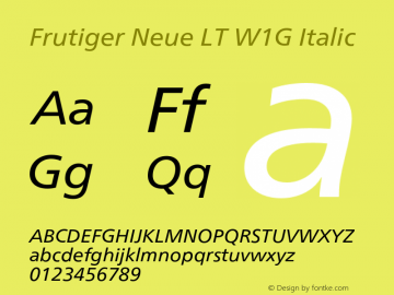 FrutigerNeueLTW1G-Italic Version 2.200 Font Sample
