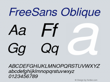 FreeSans Oblique Version 0412.2261 Font Sample