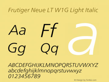 FrutigerNeueLTW1G-LightIt Version 2.200 Font Sample