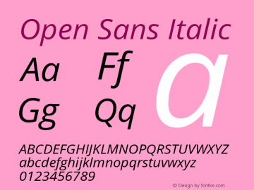 Open Sans Italic Version 2.01 Font Sample