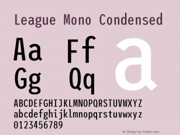 League Mono Condensed Version 2.210; ttfautohint (v1.8.3) -l 8 -r 50 -G 200 -x 14 -D latn -f none -a qsq -X 