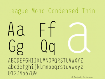 League Mono Condensed Thin Version 2.210; ttfautohint (v1.8.3) -l 8 -r 50 -G 200 -x 14 -D latn -f none -a qsq -X 