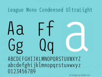 League Mono Condensed UltraLight Version 2.210; ttfautohint (v1.8.3) -l 8 -r 50 -G 200 -x 14 -D latn -f none -a qsq -X 