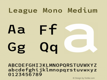 League Mono Medium Version 2.210; ttfautohint (v1.8.3) -l 8 -r 50 -G 200 -x 14 -D latn -f none -a qsq -X 