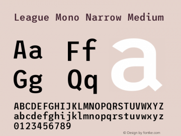 League Mono Narrow Medium Version 2.210; ttfautohint (v1.8.3) -l 8 -r 50 -G 200 -x 14 -D latn -f none -a qsq -X 