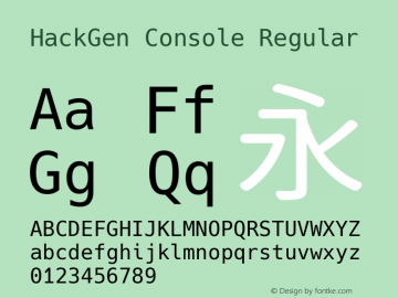 HackGen Console Regular Version 2.1.0 ; ttfautohint (v1.8.1) -l 6 -r 45 -G 200 -x 14 -D latn -f none -m 
