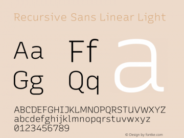 Recursive Sans Linear Light Version 1.047 Font Sample