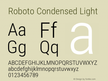 Roboto Condensed Light Version 3.0 Font Sample