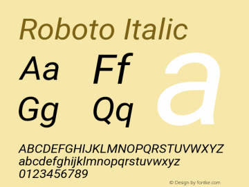Roboto Italic Version 3.0 Font Sample