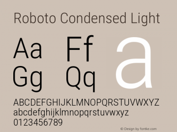 Roboto Condensed Light Version 3.001007080078125; 2020 Font Sample