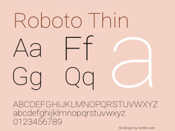 Roboto Thin Version 3.001007080078125; 2020 Font Sample