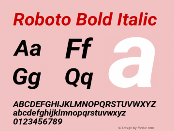 Roboto Bold Italic Version 3.001007080078125; 2020 Font Sample