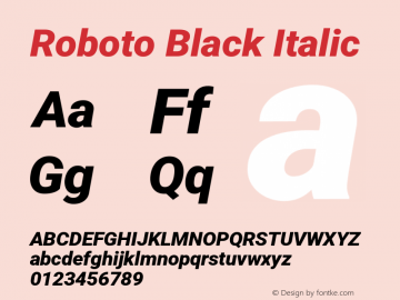 Roboto Black Italic Version 3.001007080078125; 2020 Font Sample
