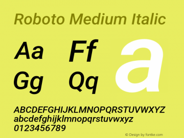 Roboto Medium Italic Version 3.001007080078125; 2020 Font Sample