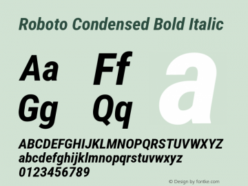 Roboto Condensed Bold Italic Version 3.001007080078125; 2020 Font Sample