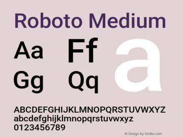 Roboto Medium Version 3.001007080078125; 2020 Font Sample